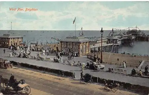 England 1920 West Pier Brighton Kinderwagen Bänke Vintage Postkarte