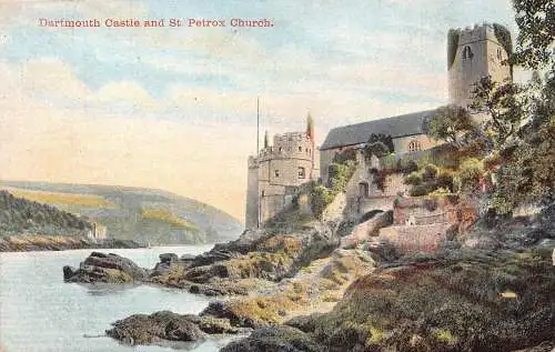 England Dartmouth Castle und St Petrox Kirche Vintage Postkarte