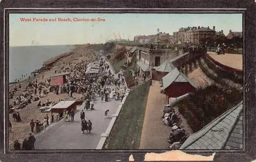 England 1912 Westparade und Strand Clacton am Meer Passepartout Vintage Postkarte