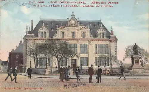 C098 Frankreich Boulogne sur Mer Hotel des postes Statue 1912 Vintage Postkarte