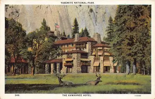 B030 US Yosemite National Park The Ahwahnee Hotel Deer Vintage Postkarte