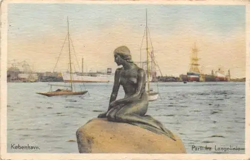B027 Dänemark Kopenhagen 1946 Parti fra Langelinie Meerjungfrau Statue Postkarte