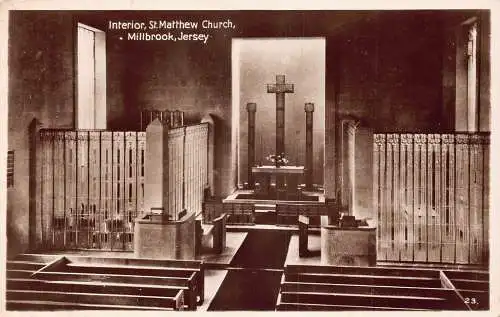 England Interieur St Matthew Church Millbrook Jersey RPPC Vintage Postkarte