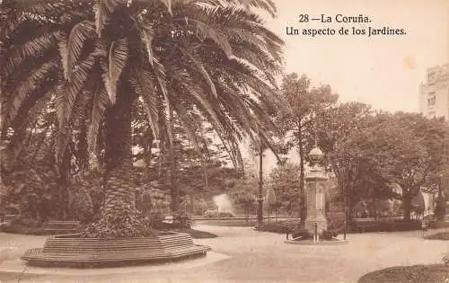 B017 Spanien La Coruna Aspecto de los Jardines Garten Vintage Postkarte