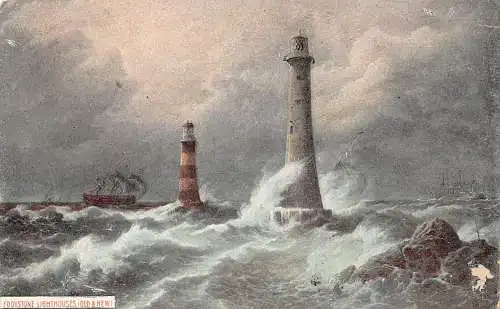 England 1907 Eddystone Leuchttürme alte und neue Vintage Postkarte