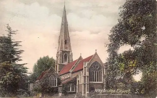 England 1907 Weybridge Kirche Vintage Postkarte