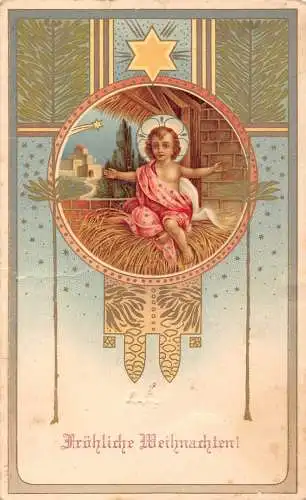 B048 Weihnachtsgrüße Passepartout Jesus als Sternbaby Religiöse Postkarte