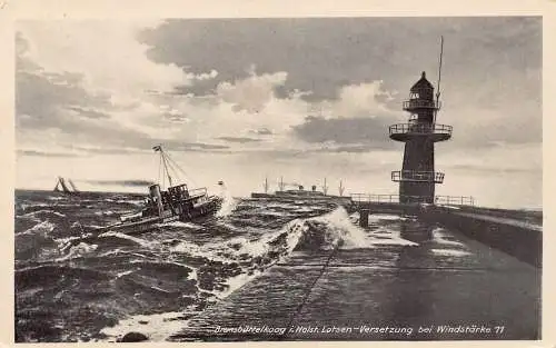B049 Deutschland 1940 Brunsbüttelkoog Holst Pier Leuchtturm Dampfschiff RPPC Postkarte