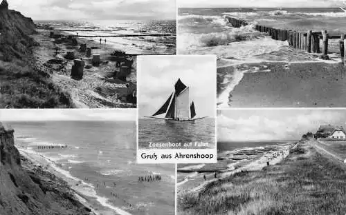 B049 Deutschland 1958 Gruss aus Ahrenshoop Zeesenboot Boot Strand RPPC Postkarte