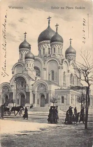 B051 Polen Warszawa Warschau Sobor na Placu Saskin Kirche 1911 Postkarte