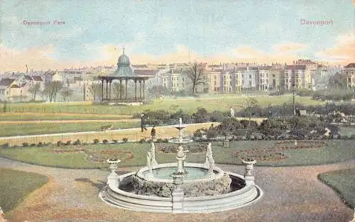 England 1908 Devonport Devonport Park Fountain Vintage Postkarte