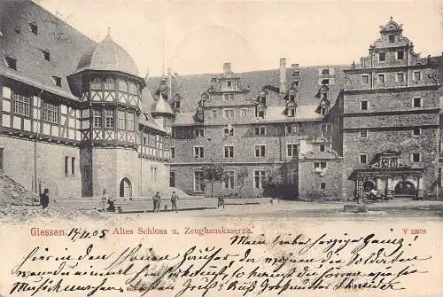 A105 Deutschland 1905 Gießen Altes Schloss Zeughauskaserne Vintage Postkarte