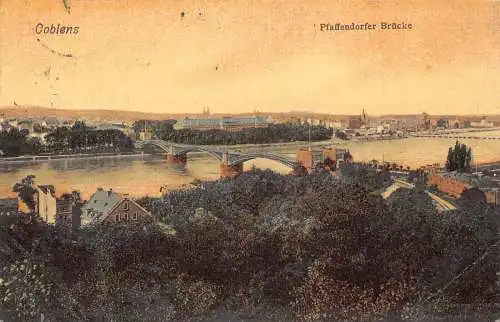 A105 Deutschland 1909 Koblenz Pfaffendorfer Brücke Vintage Postkarte