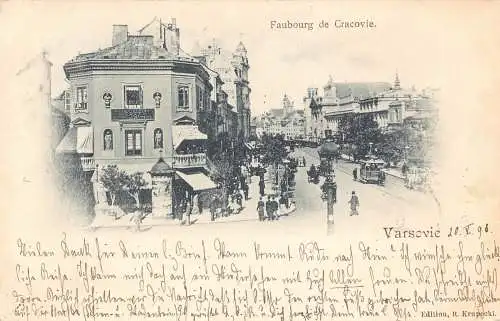 B051 Polen Warschau Warszawa 1898 Faubourg de Cracovie Straßenbahn Postkarte
