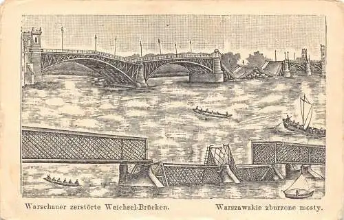 B051 Polen Warschau Warszawa Zerstörte Brücken zburzone die meisten Boote Postkarte