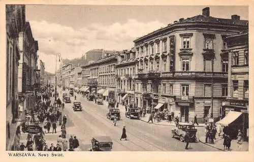 B051 Polen Warschau Warszawa Nowy Swiat Straßenautos Geschäfte Postkarte