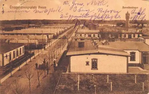 B051 Polen 1912 Truppenuebungsplatz Posen Militärkaserne Postkarte