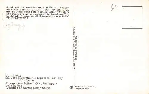 B041 US Day to Remember Ronald Reagan Released Hostages Event 1981 Postkarte