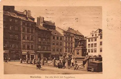 B051 Polen Warschau Warschau 1918 Alter Markt mit Fuggerhaus 1. Weltkrieg Feldpostkarte