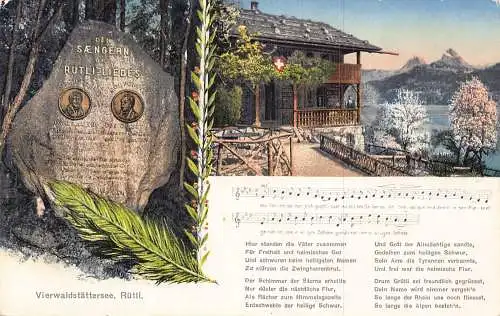 B045 Schweiz Vierwaldstättersee Ruetli Lied Gedenkhaus Postkarte