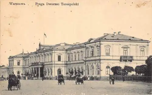 B051 Polen Warschau Warszawa Praga Dworzec Terespolski Kutschen Postkarte