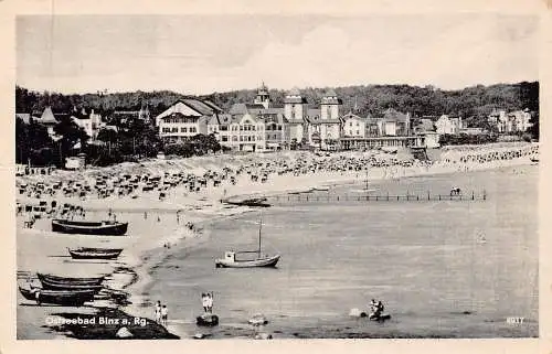 B049 Deutschland 1957 Ostseebad Binz a Rg Boote Strand Vintage Postkarte