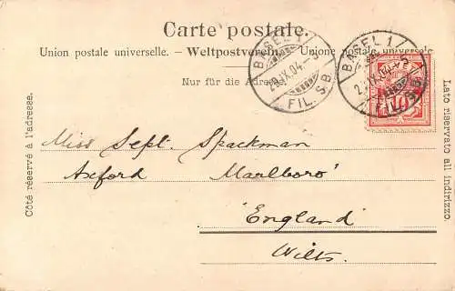 B032 Schweiz 1904 Mädchen in Tracht bei Volkshaus Postkarte