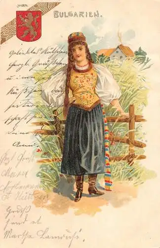 B048 Trachten Bulgarische Frau Ethno Wappen 1900 Postkarte
