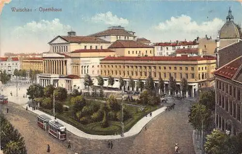 B051 Polen Warschau Warszawa Opernhaus Straßenbahn 1917 WII Feldpostkarte