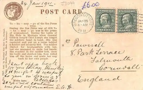 B043 Ethnische Indianer 1911 Ta-ka-map-po Berühmte Nez Perce Krieger Postkarte