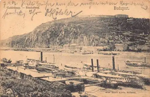 B052 Ungarn Budapest 1903 Gellerthegy Dampfschiffe Vintage Postkarte