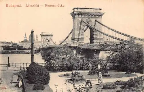B052 Ungarn Budapest Lanczhid Szechenyi Kettenbrücke Vintage Postkarte