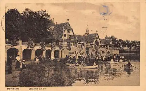 A106 Deutschland 1914 Dortmund Steinerne Brücke Boote Ansichtskarte