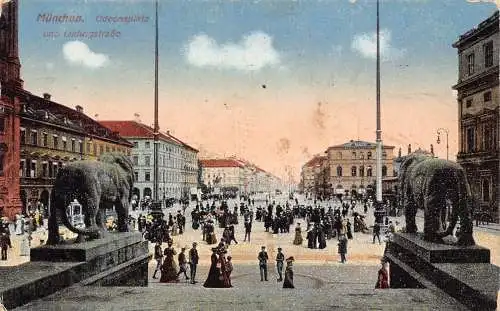 L206 Deutschland 1916 München München Odeonsplatz Ludwigstraße Löwen Postkarte
