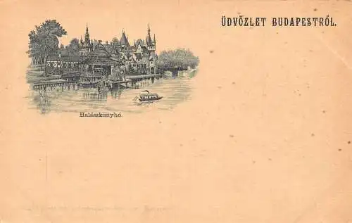 B052 Ungarn Budapest Udozlet Budapestrol Halaszkunyho Fischerkiosk Postkarte