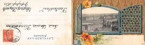 B053 Ungarn 1903 Budapest Fensteransicht Blumenmädchen Schaukelfarbe Doppelpostkarte