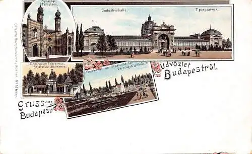 B053 Ungarn Gruss aus Budapest Udvozlet Budapestrol Mehransicht Litho Postkarte