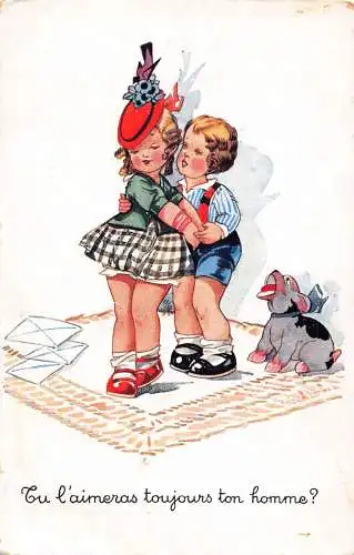 B048 Comic Humor Kinder umarmen Bonzo Hund bellen Vintage Postkarte