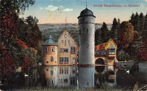 L206 Deutschland 1918 Feldpost 1. Weltkrieg Schloss Mespelbrunn im Spessart Vintage Postkarte