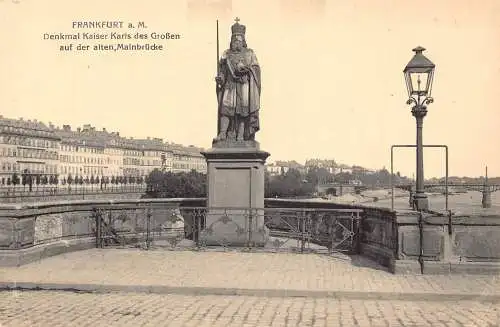 L205 Deutschland Frankfurt am Main Kaiser Karls Statue Großen Mainbrücke Postkarte