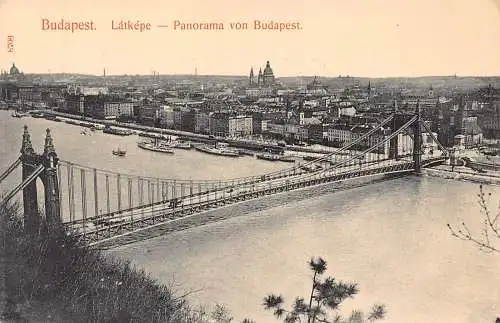 B053 Ungarn Budapest Donau Panorama mit Brücke Postkarte