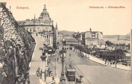 B053 Ungarn Budapest Dobrentey ter Platz Straßenbahn Vintage Postkarte