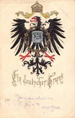 B032 geprägtes Wappen 1903 Adler - Ein deutscher Gruss Deutschland Postkarte