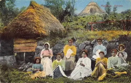 B034 Portugal 1928 Madeira Ureinwohner Frauen stricken Vintage Postkarte