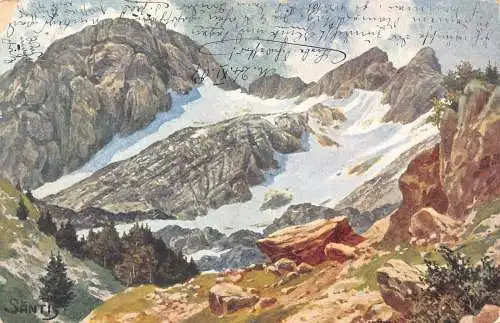 L204 Deutschland 1907 Saentis Berg- und Schneegemälde Vintage Postkarte