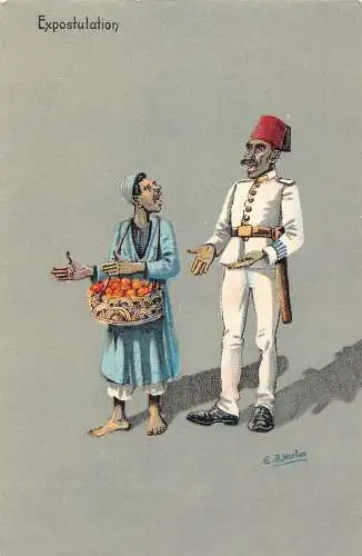 B033 Ägypten Satire Expostulation Obstverkäufer Bauer und Polizist Postkarte