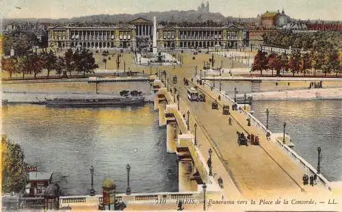 Frankreich Paris Panorama vers Place de la Concorde Brücke Autos Oldtimer Postkarte