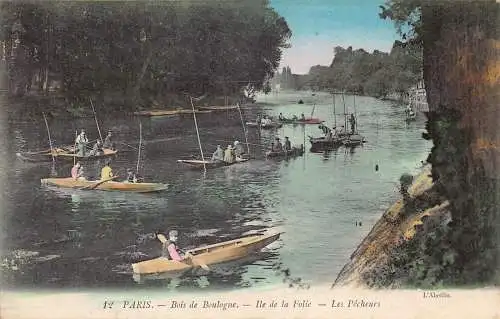 Frankreich Paris Bois de Boulogne Ile de Folie Les Pecheurs Fischerboote Postkarte