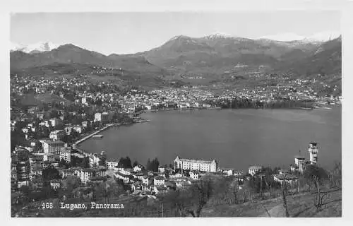L072 Schweiz Lugano, Panoramastadt, See, Berg Vintage Postkarte