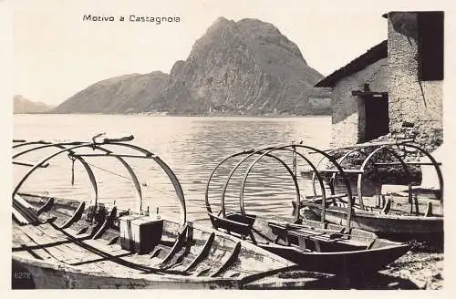 L072 Schweiz Motivo ein Castagnola Boot, See, Berg Vintage Postkarte